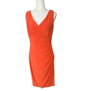 Lauren Ralph Lauren Orange Jersey‎ Ruched Sleeveless Dress Sz 10
